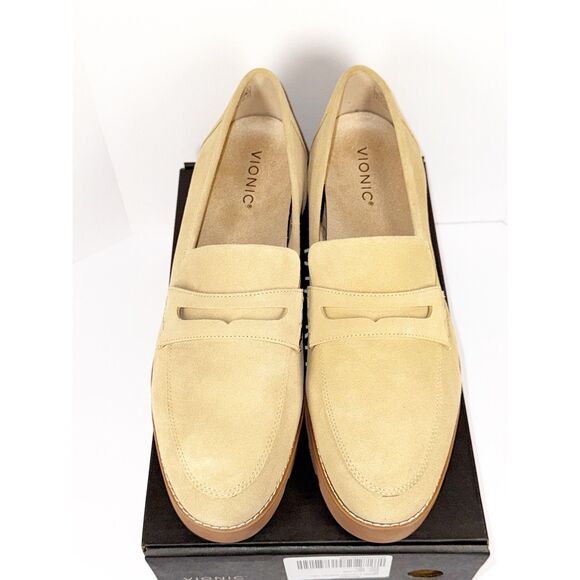 Vionic Cheryl Penny Loafer Tan Suede Lug Sole Comfort Chunky Classic 12W Wide - Picture 15 of 16